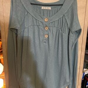 Free People We The Free Blue Long Sleeve Top with Button Accents